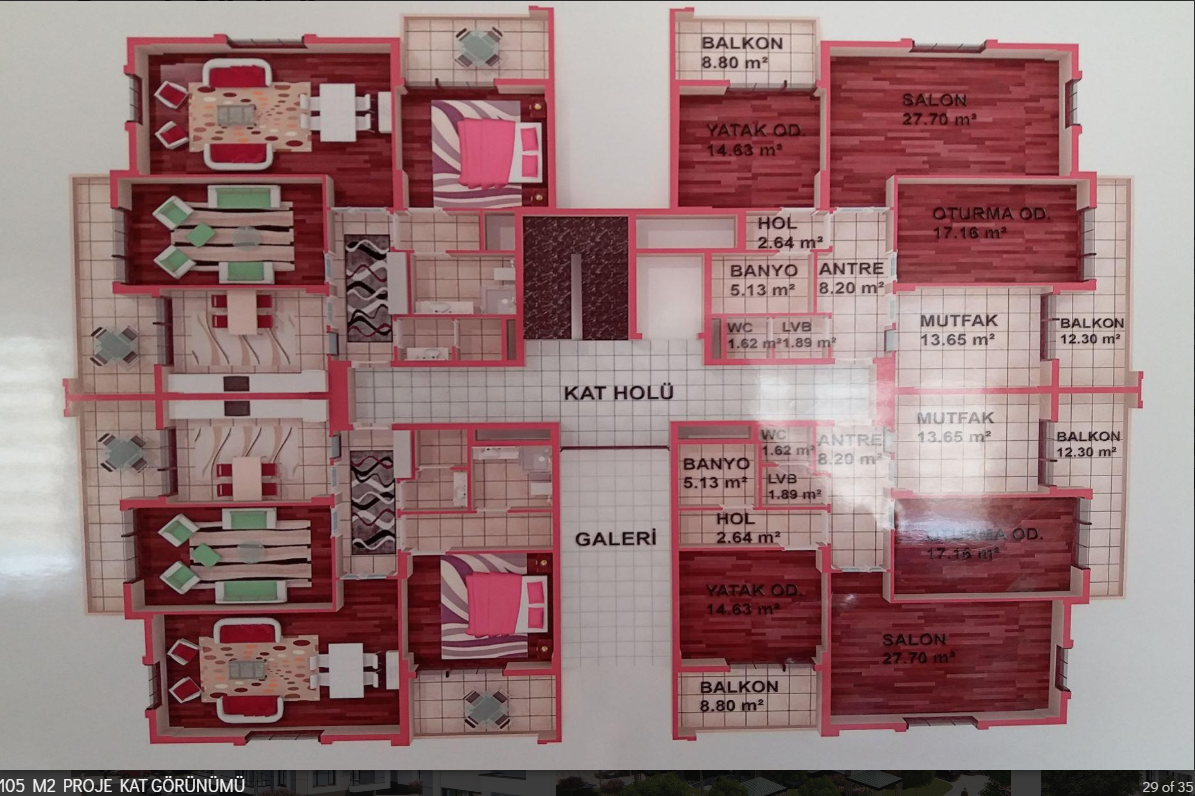KARATAY KERİMDEDE KONUTLARINDA 105 M2 LİK GENİŞ 2+1 BOŞ HİSSE SATILIK görsel 2